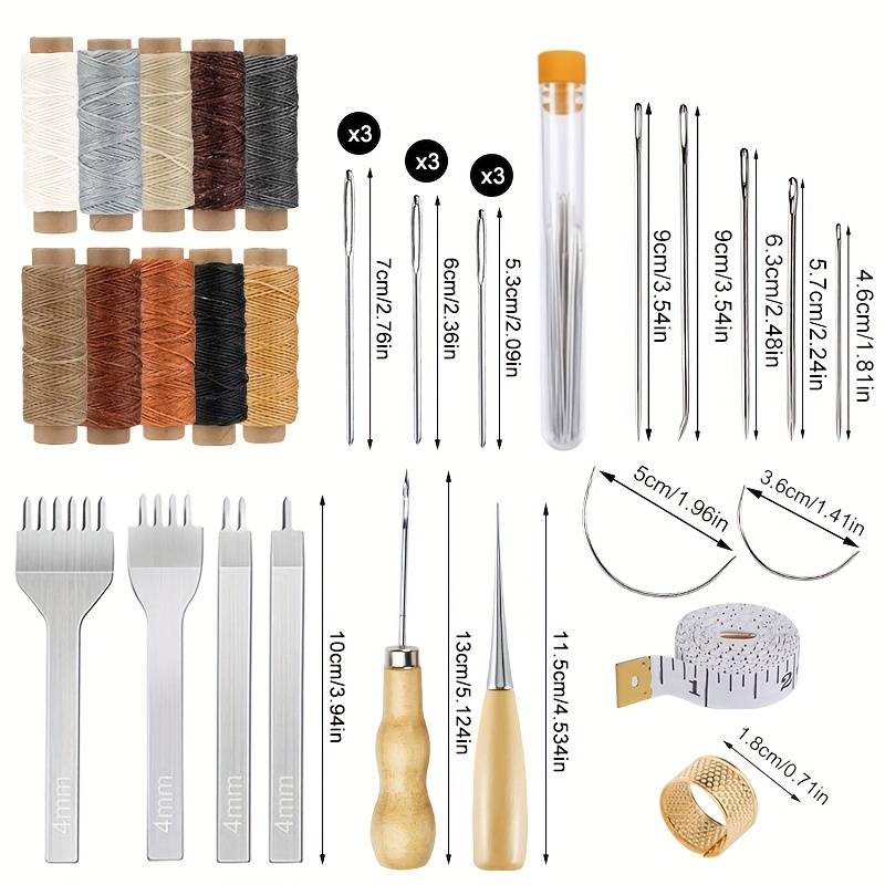 35pcs Leather Sewing Tools Kit with 4mm Stitching Prong Punch Waxed Thread Large-Eye; for Beginners